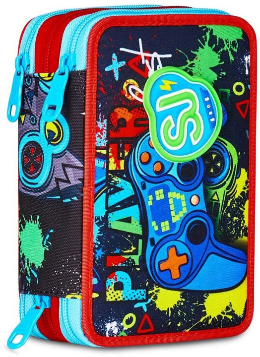 Ученически несесер Seven SJ Gang Game Led с три отделения, пълен