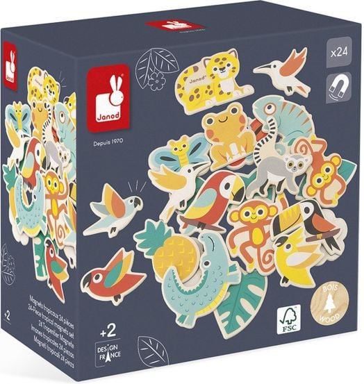 Дървени магнити Janod - Тропик, 24 бр.