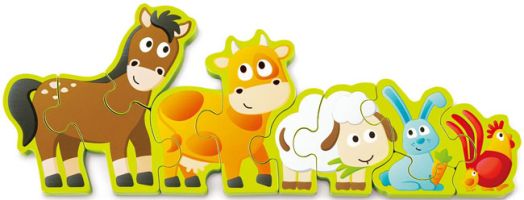 Двустранен дървен пъзел Hape - Числа и селскостопански животни
