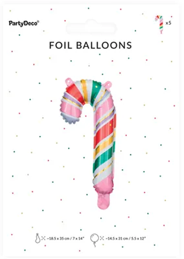 Фолиев балон PartyDeco - Шарено бастунче, 5 бр.
