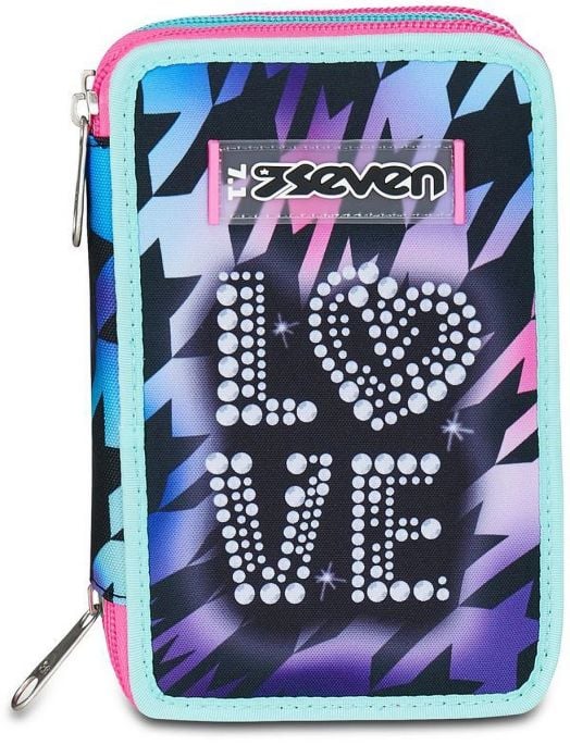 Ученически несесер Seven Glow Love с три отделения, пълен