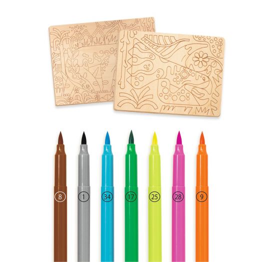 Творчески комплект Djeco - Оцветяване върху дърво динозаври