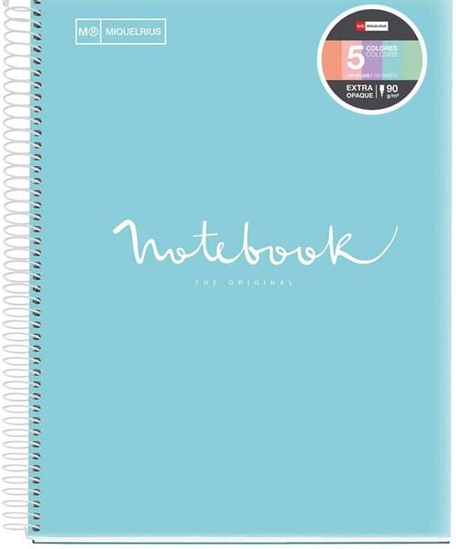 Тетрадка Miquelrius Emotions PVC А5 със спирала, 120 листа на малки квадратчета, светлосиня