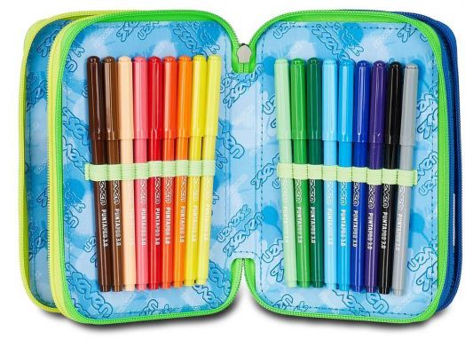 Ученически несесер Seven Spring Paint с три отделения, пълен