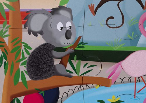 Детски тактилен пъзел Janod - Ден в зоопарка, 20 части