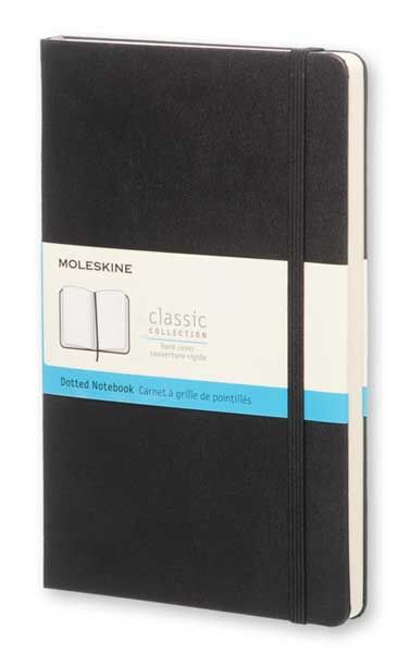Голям черен тефтер Moleskine с твърди корици, точки