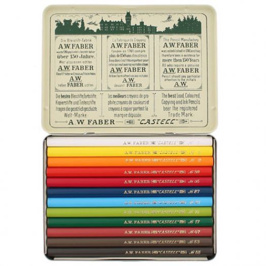 Цветни моливи Faber-Castel Polychromos в метална кутия, 12 цвята, къси