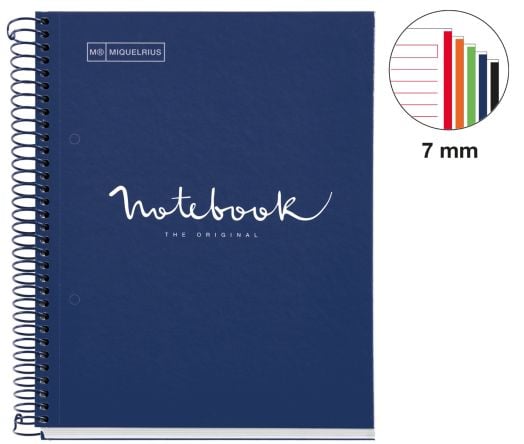 Тетрадка Miquelrius Emotions А5 със спирала, 120 листа на широки редове, морско синя