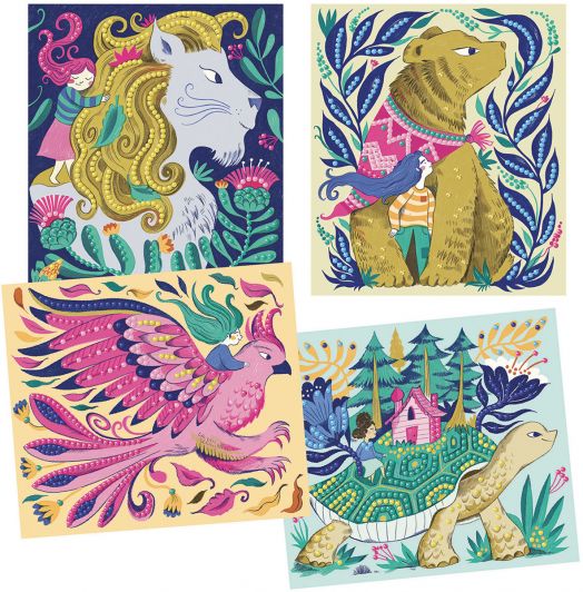 Творчески комплект Djeco: Направи си митични същества с цветни камъчета