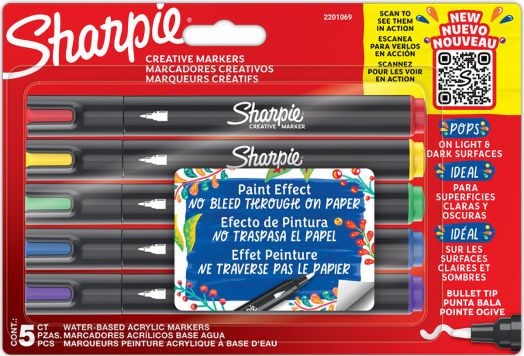 Комплект акрилни маркери Sharpie Creative Bullet Tip, 5 цвята
