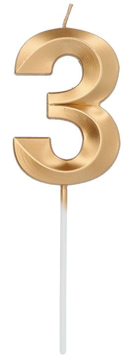 Свещ за рожден ден Folat - Цифра 3, златист металик