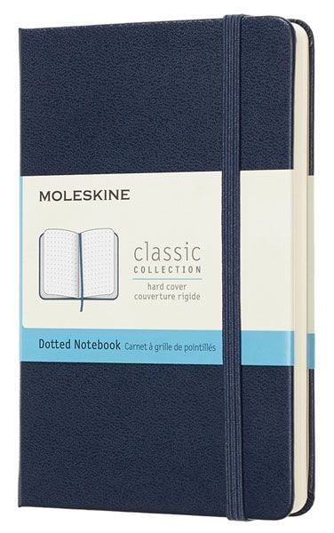 Джобен сапфиреносин тефтер Moleskine Classic Blue Sapphire с твърди корици и листа на точки