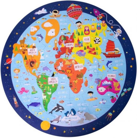 Кръгъл пъзел Apli Kids - Карта на света, 48 части