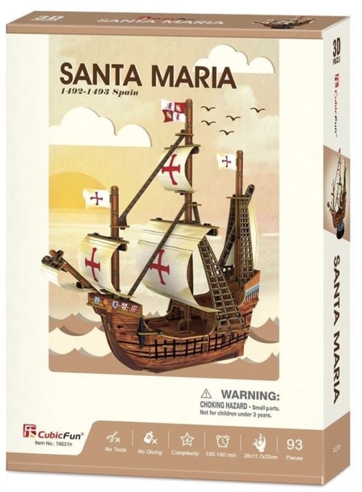 3D пъзел Cubic Fun - Корабът Санта Мария, 93 части