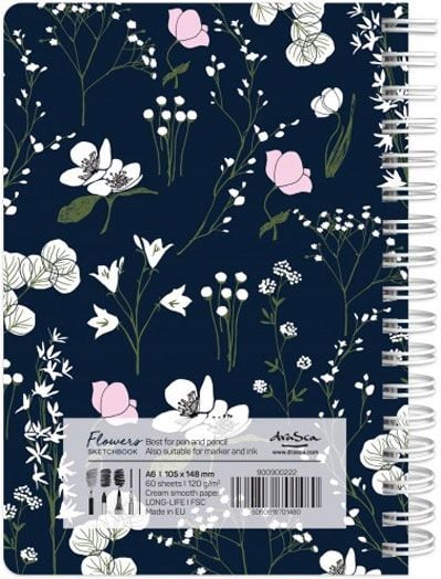 Скицник Drasca Flowers: Макове, A6 60 листа, черен