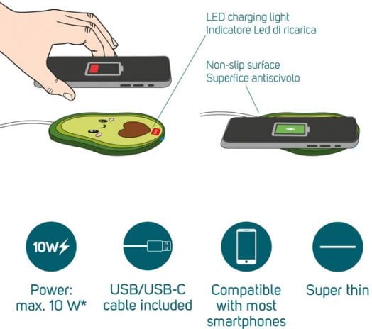 Безжично зарядно Legami - Авокадо