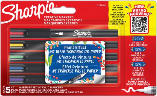 Комплект акрилни маркери Sharpie Creative Brush Tip, 5 цвята