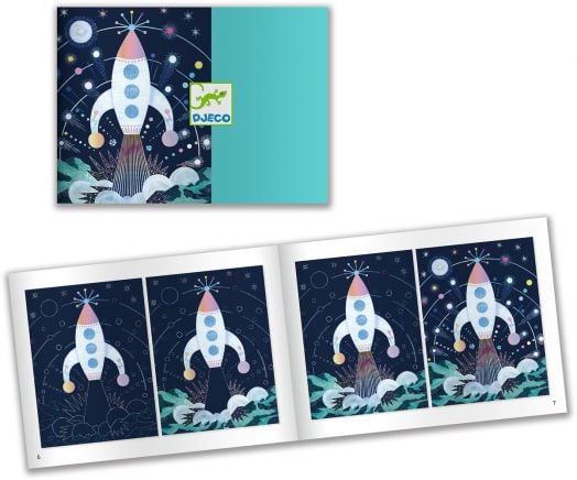Комплект скреч карти Djeco - Cosmic Mission