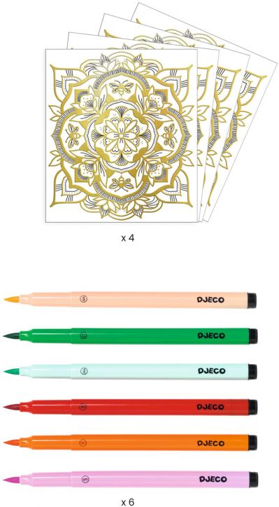 Творчески комплект Djeco: Направи си картини с флумастери - Цветя