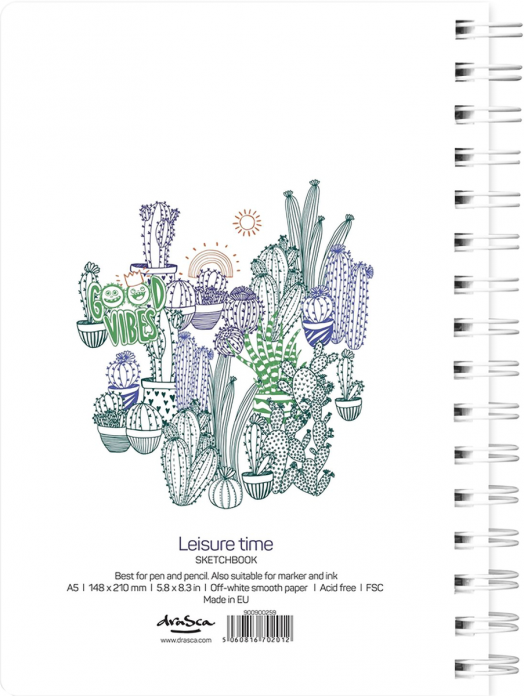 Скицник Drasca Leisure Time, A5, 80 листа, портрет