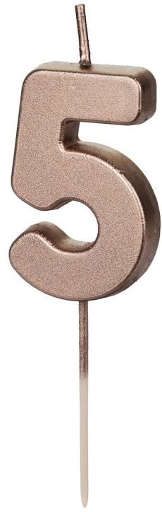 Свещ за рожден ден PartyDeco - Цифра 5, розово злато