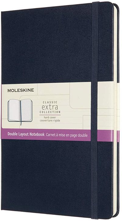 Класически сапфирено син тефтер Moleskine с твърди корици, комбинирани страници