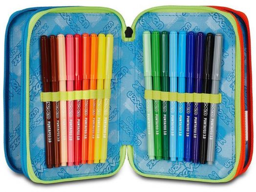 Ученически несесер Seven Scribbled Flame с три отделения, пълен