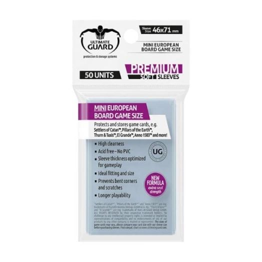 Протектори за карти Ultimate Guard: Premium Soft Sleeves - Mini European, 50 бр.