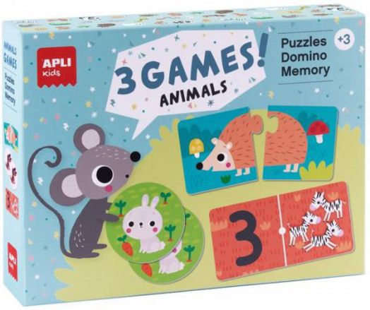 Комплект от 3 игри Apli Kids - Пъзел, Домино и Мемори игра