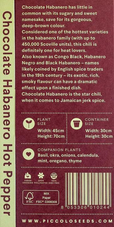 Семена за люта чушка Habanero Chocolate Piccolo