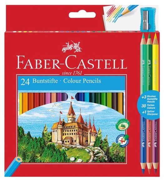 Цветни моливи Faber-Castell, 24 цвята + 3 допълнителни молива с по два цвята