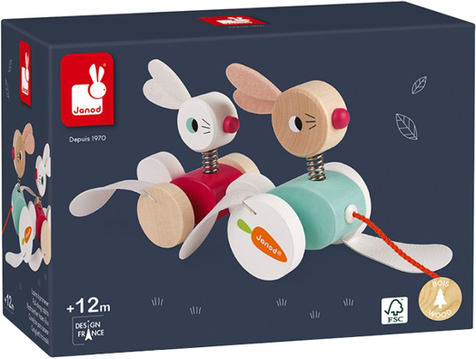 Дървена играчка за дърпане Janod - Зайци