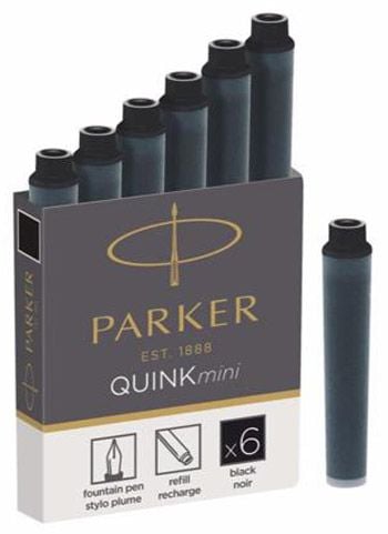 Комплект 6 бр. патрончета (пълнители) Parker QuinkMini - Noir за писалки, черни