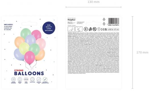 Комплект пастелни балони PartyDeco, светли, 27 см.