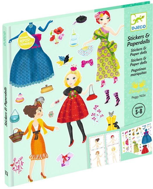 Творчески комплект със стикери Djeco - Облечи куклите