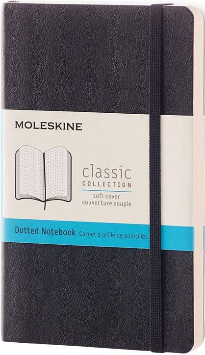 Джобен черен тефтер Moleskine Classic с меки корици и листа на точки