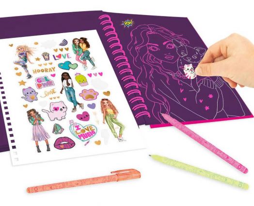 Книжка за оцветяване Top Model - Neon Doodle с 3 химикалки