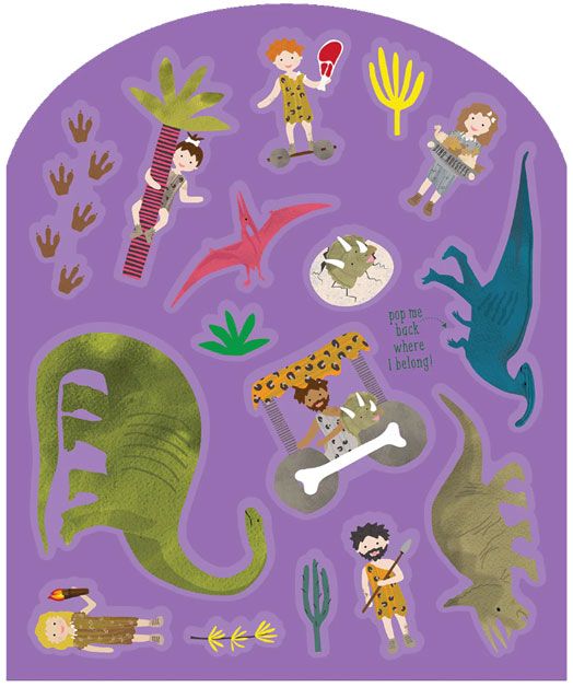 Книжка със стикери Floss & Rock, Stick and Play, Dinosaur - Динозаври