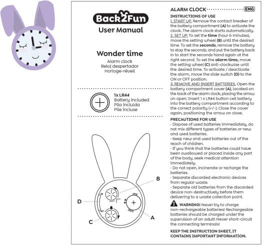 Будилник Miquelrius Back2Fun - Зайче, лилав