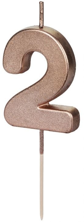Свещ за рожден ден PartyDeco - Цифра 2, розово злато