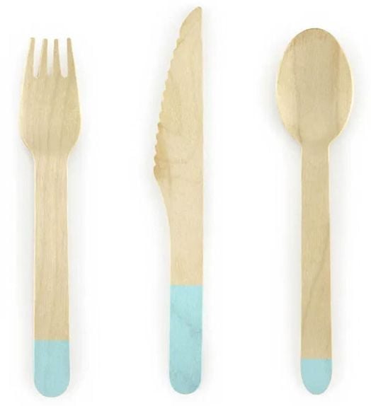 Дървени прибори PartyDeco, Син цвят, 18 бр.