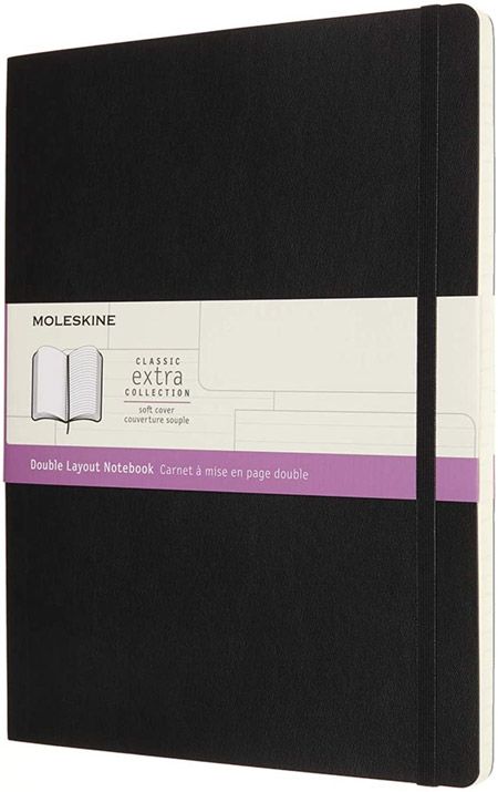 Голям черен тефтер Moleskine с меки корици, комбинирани страници