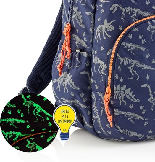 Раница Miquelrius Dino World с едно отделение, светеща в тъмното, 24 л.