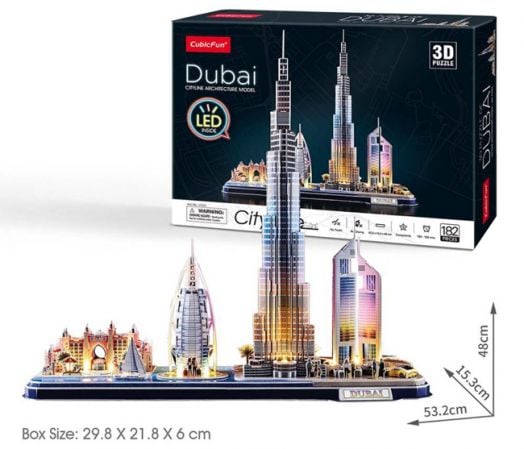 Светещ 3D пъзел Cubic Fun City Line - Дубай, 182 части