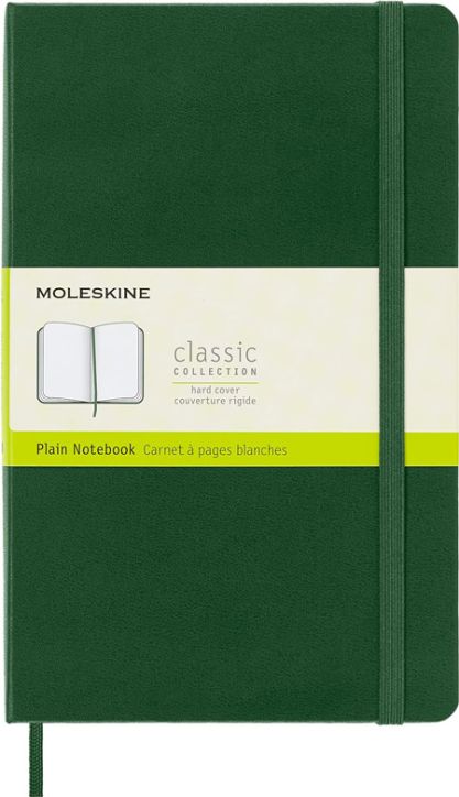 Класически зелен тефтер Moleskine с твърди корици и нелинирани страници