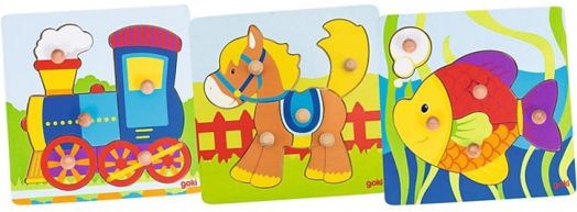 Дървен пъзел с дръжки Goki, 5 части