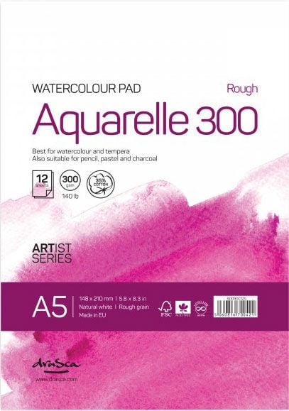 Скицник Drasca Watercolour Pad Aquarelle Rough А5, 12 бели листа