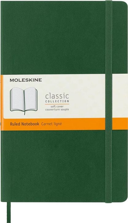 Класически тефтер Moleskine Classic Myrtle Green с меки корици и линирани страници