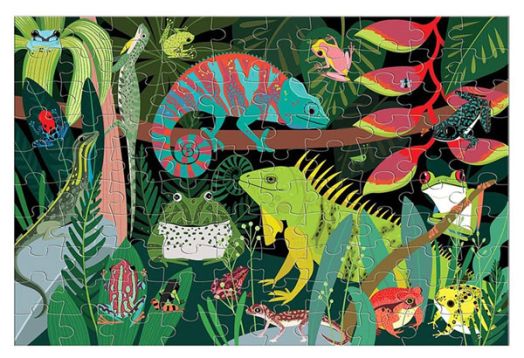 Детски светещ пъзел Mudpuppy Frog & Lizards - Жаби и гущери, 100 части