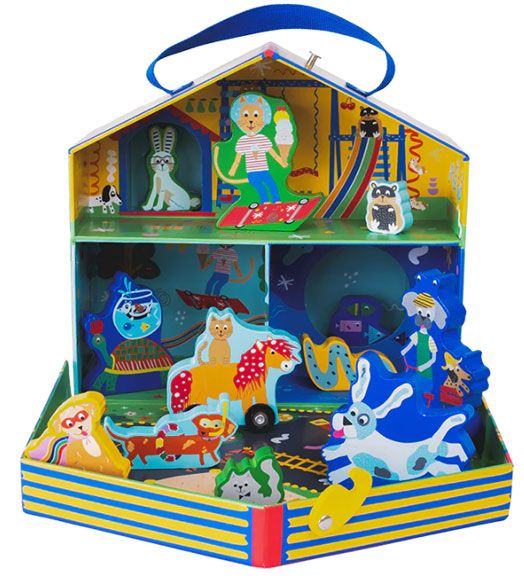 Кутия за игра с дървени фигурки Floss & Rock, Pets - Домашни любимци